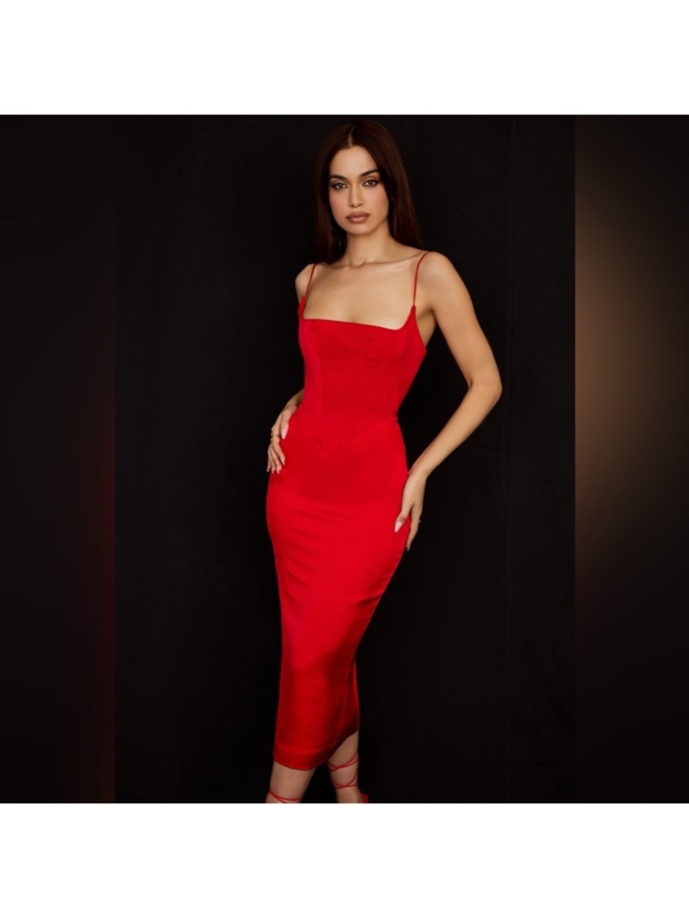 House of CB Anais red satin midi dress sz Small New